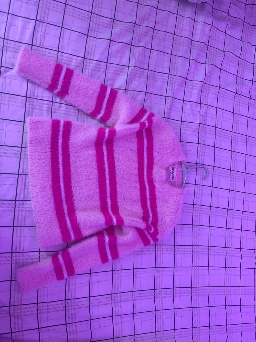 Cozy Pink Striped Fuzzy Sweater - Women's